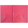 JAM 6pk POP 2 Pocket School Presentation Plastic Folders With Prong Fasteners Pink