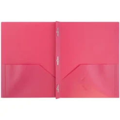 JAM 6pk POP 2 Pocket School Presentation Plastic Folders With Prong Fasteners Pink
