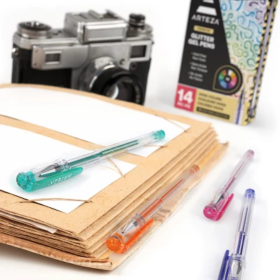 Arteza Gel Ink Colored Pens Set, Glitter, Assorted Colors - Doodle, Draw, Journal - 14 Pack - Image 4