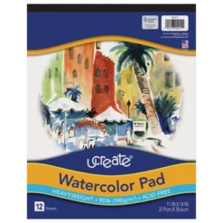 UCreate Watercolor Pad, 90 Lb., 11" X 14", 12 Sheets, Pack Of 3
