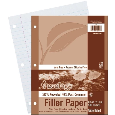 Ecology Recycled Filler Paper, 8-1/2 X 11 Inches, Wide Ruled, 500 Sheets - Image 2