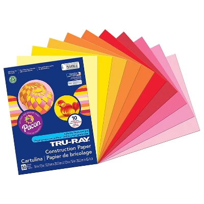 Pacon Tru-Ray 9" X 12" Construction Paper Warm Colors 50 Sheets/Pack 5 Packs (PAC102947-5)