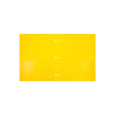 JAM Paper Heavy Duty Plastic 3 Hole Punch Two-Pocket School Folders Yellow 108/Pack (383HHPYEA)