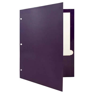 JAM 6pk 3 Hole Punch 2 Pocket Glossy Paper Folder - Purple - Image 2