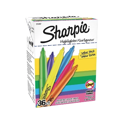 Sharpie Stick Highlighter Chisel Tip Assorted 36/Pack (2133497)