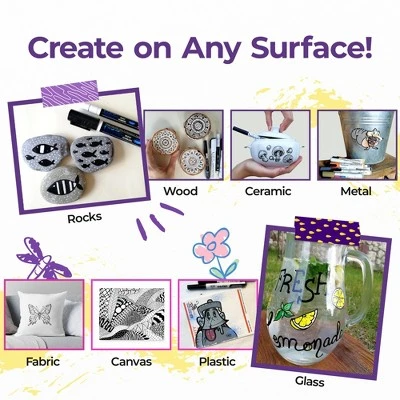 PINTAR Premium Acrylic Paint Pens - 4 (0.7mm), 4(1.0mm) & 4(5.0mm) Fine Tip Pens For Rock Painting, Ceramic Glass, Wood, Glass (12 Black)