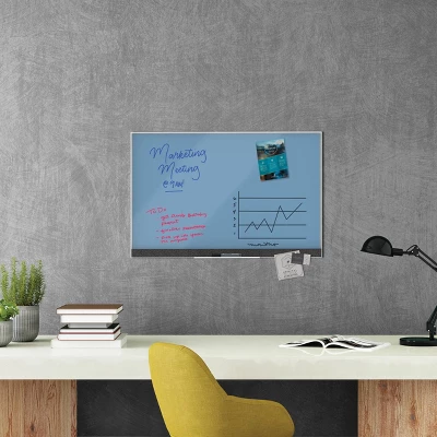 U Brands 36"x24" Magnetic Glass Dry Erase Board Blue Surface/White Aluminum Frame - Image 2