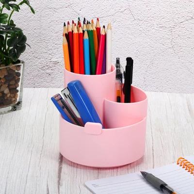 Unique Bargains Rotary Pen Holder 3 Slots 360 Degree Makeup Brush Desktop Stationery Organizer For Office Home - Image 4