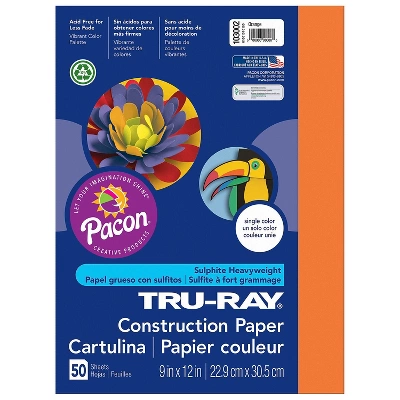 Pacon Tru-Ray 9" X 12" Construction Paper Orange 50 Sheets/Pack 5 Packs (PAC103002-5)