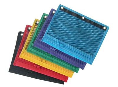 School Smart Mesh Zippered Binder Pockets, 10 X 7-1/2 Inches, Assorted Colors, Pack Of 12