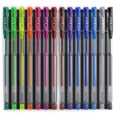 Arteza Gel Ink Colored Pens Set, Glitter, Assorted Colors - Doodle, Draw, Journal - 14 Pack - Image 2
