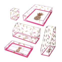 Deflect-O Deflecto Desklarity 5-Piece Desk Set Precisely Pineapple Pink/Metallic Gold (DEF-41695)