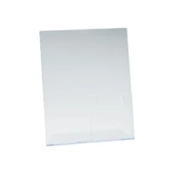 MyOfficeInnovations Slanted Sign Holder With Literature Pocket Clear 11H X 8 1/2W