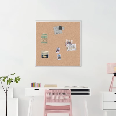 U Brands 35" Square Cork Bulletin Board Silver Aluminum Frame - Image 2