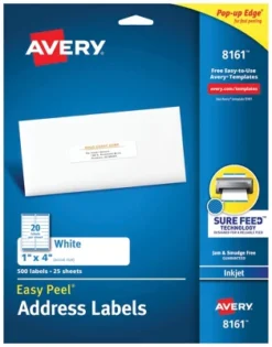 Avery Easy Peel Address Labels, Inkjet, 1 X 4 Inches, Pack Of 500