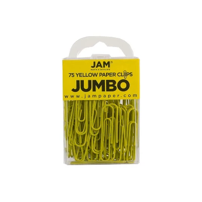 JAM Paper Colored Jumbo Paper Clips Large 2 Inch Yellow Paperclips 2 Packs Of 75 (42182236a)