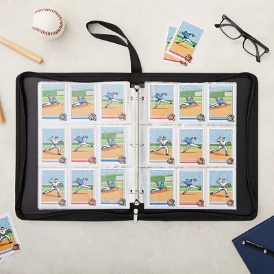 Bright Creations 9 Pocket Trading Card Binder With Removable Sleeves, Holds Up To 360 Cards, 14 X 11 In, Black & Gold Faux Leather - Image 2