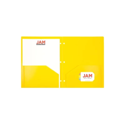 JAM Paper Heavy Duty Plastic 3 Hole Punch Two-Pocket School Folders Yellow 108/Pack (383HHPYEA) - Image 2