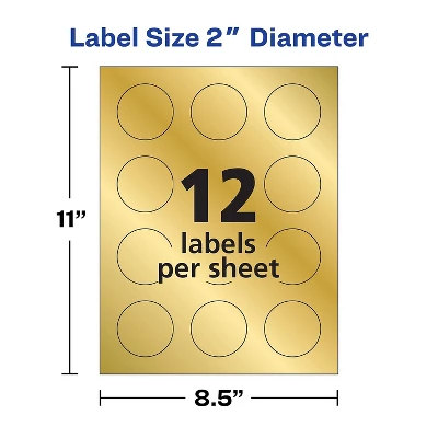 Avery Round Labels 2" Dia Gold Foil 96/Pack 22831 - Image 4