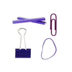 JAM Paper Desk Supply Assortment Purple 1 Rubber Bands 1 Small Binder Clips 1 Staples & 1 Small