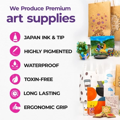 PINTAR Premium Acrylic Paint Pens - 4 (0.7mm), 4(1.0mm) & 4(5.0mm) Fine Tip Pens For Rock Painting, Ceramic Glass, Wood, Glass (12 Black) - Image 7