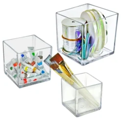 Azar Displays 4", 5", 6" Deluxe Clear Acrylic Square Cube Bin Set For Counter
