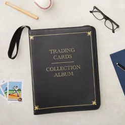 Bright Creations 9 Pocket Trading Card Binder With Removable Sleeves, Holds Up To 360 Cards, 14 X 11 In, Black & Gold Faux Leather